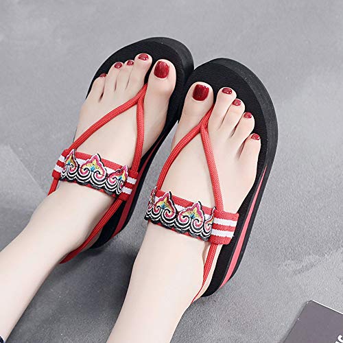 JIAYING Sandalias Verano Piel Punta Abierta Chanclas, Sandalias, Chanclas para, Elegantes y Hermosas, en 6 Tallas (Rojo, Negro) (Color : Red, Size : US7/EU38/UK5/MX24/CN38)