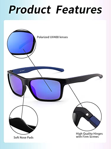 JIM HALO Polarizadas Deportivas Gafas de Sol de Espejo Wrap Alrededor Conducir Pescar Hombre Mujer(Negro/Azul Espejo)