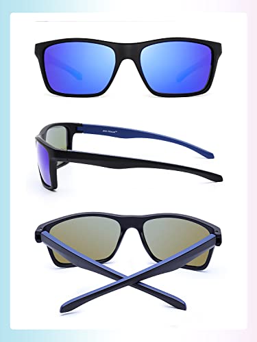 JIM HALO Polarizadas Deportivas Gafas de Sol de Espejo Wrap Alrededor Conducir Pescar Hombre Mujer(Negro/Azul Espejo)