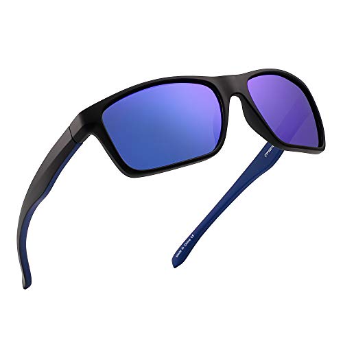 JIM HALO Polarizadas Deportivas Gafas de Sol de Espejo Wrap Alrededor Conducir Pescar Hombre Mujer(Negro/Azul Espejo)