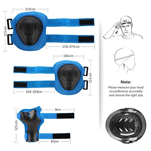 JIM'S STORE Casco y Protecciones Ajustable Infantiles Set Rodilleras Coderas para Bicicleta Scooter Ciclismo Rodillo Patinaje(Azul)