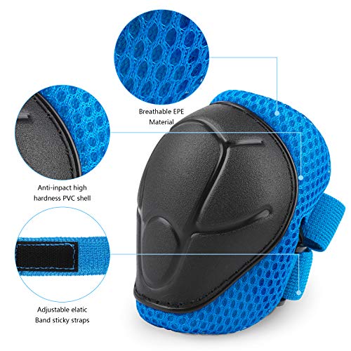 JIM'S STORE Casco y Protecciones Ajustable Infantiles Set Rodilleras Coderas para Bicicleta Scooter Ciclismo Rodillo Patinaje(Azul)