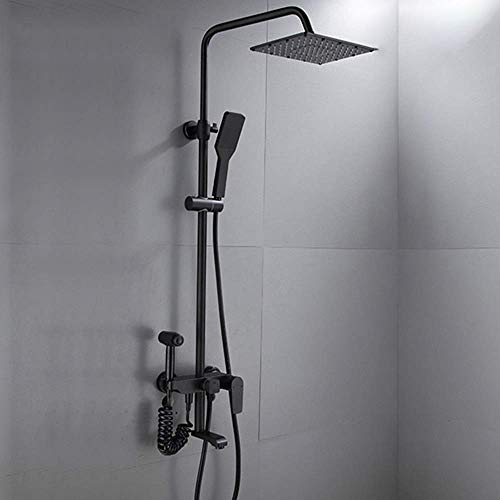 JINKEBIN Set de ducha moderno baño ducha conjunto espacio hogar aluminio ducha mano ducha bidé Booster boquilla grifo cuadrado superior 4 funciones negro ducha conjunto hermoso y práctico