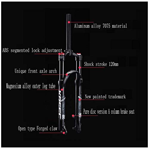 JINMEI Horquilla De Suspensión De Bicicleta 26 27,5 29 Pulgadas Horquilla Delantera De Bicicleta De Montaña Doble Cámara De Aire Control De Hombro Freno De Disco 1-1/8"