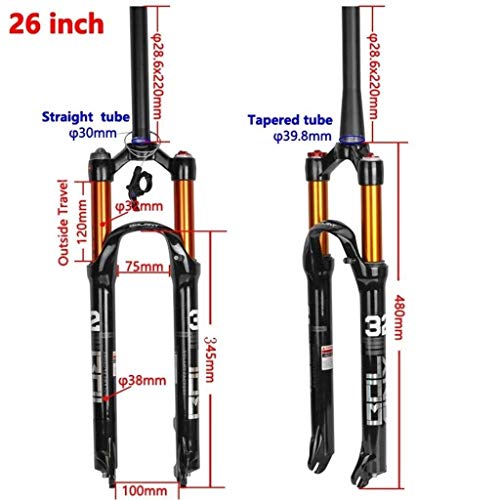 JINMEI Horquilla De Suspensión MTB para Ruedas De Bicicleta 26 27,5 29 Pulgadas, Negro, Cámara De Aire Doble, Control De Hombro, Bloqueo Remoto, Freno De Disco De 1-1/8"