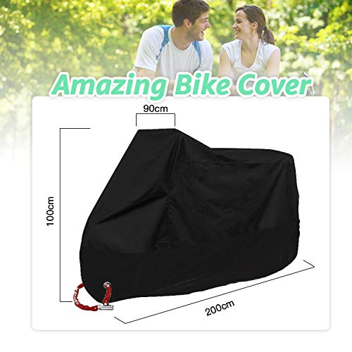 JINYJIA Fundas para Bicicletas, 190T Nylon Impermeable Funda Bicicleta, Exterior Cubierta Bicicleta Libre contra Lluvia/UV/Polvo/Nieve con Bolsa de Almacenamiento, 200 * 90 * 100cm - Negro