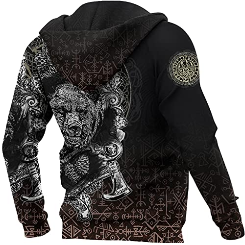 JJLLAZAD Sudadera para Hombre Tatuaje Oso Vikingo Estampado 3D Harajuku Sudadera Capucha Invierno Unisex Polar Algodón Chaqueta Cremallera,Runic Zipper,4XL