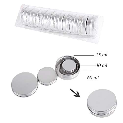 JNCH 30pcs Latas de Aluminio Vacías (15ml, 30ml, 60ml) Contenedor de Cosméticos Redondo Tarros Vacíos Pequeños Bote Cierre Roscado para Crema Bálsamo Labial Aceite Viajes Almacenamiento Vela Jabon