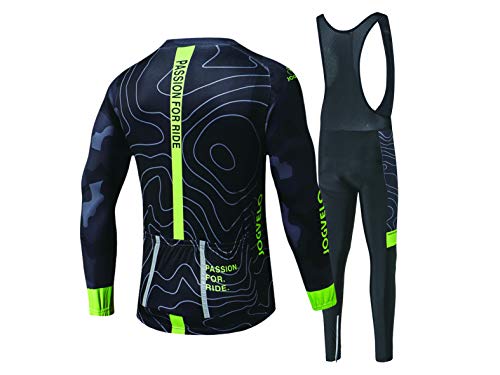 JOGVELO Maillot Ciclismo, Ropa Ciclismo Conjunto Hombre Mangas Largas Jersey + Culotes Ciclismo Reflectante Transpirable, XL