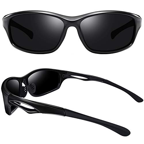 Joopin Gafas de Sol Deportivas Polarizadas para Hombre Mujer con Protección UV 400 Gafas de Ciclismo, Conducción Nocturna, Golf y Deportes al Aire Libre Brillante Negro