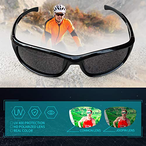 Joopin Gafas de Sol Deportivas Polarizadas para Hombre Mujer con Protección UV 400 Gafas de Ciclismo, Conducción Nocturna, Golf y Deportes al Aire Libre Brillante Negro