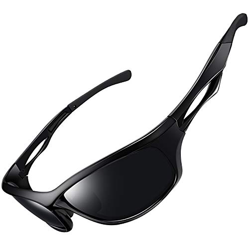 Joopin Gafas de Sol Deportivas Polarizadas para Hombre Mujer con Protección UV 400 Gafas de Ciclismo, Conducción Nocturna, Golf y Deportes al Aire Libre Brillante Negro