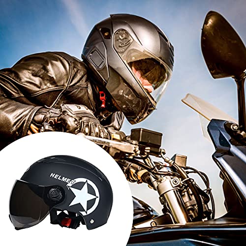 Jorzer Motocicleta Medio Casco con Estilo Medio Casco Abierto Casco Casco de Chorro con Visera para Hombres Mujeres Scooter eléctrico Casco de Cara Abierta - Negro