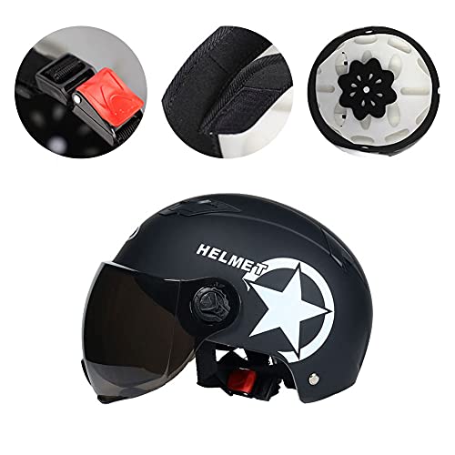 Jorzer Motocicleta Medio Casco con Estilo Medio Casco Abierto Casco Casco de Chorro con Visera para Hombres Mujeres Scooter eléctrico Casco de Cara Abierta - Negro