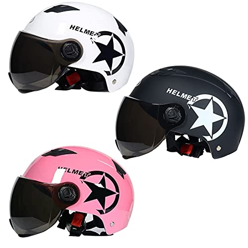 Jorzer Motocicleta Medio Casco con Estilo Medio Casco Abierto Casco Casco de Chorro con Visera para Hombres Mujeres Scooter eléctrico Casco de Cara Abierta - Negro