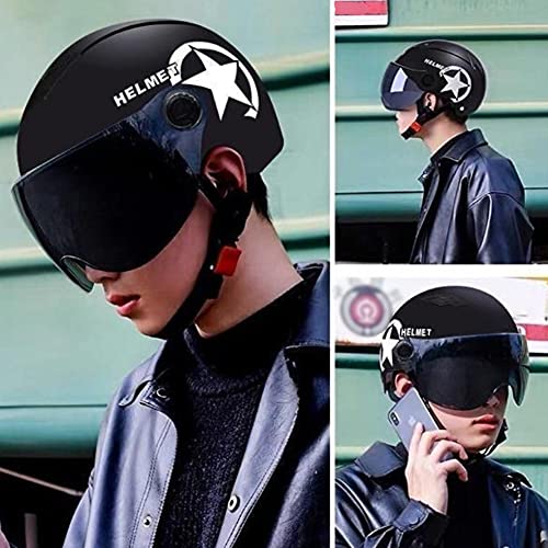 Jorzer Motocicleta Medio Casco con Estilo Medio Casco Abierto Casco Casco de Chorro con Visera para Hombres Mujeres Scooter eléctrico Casco de Cara Abierta - Negro