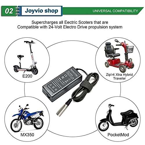 joyvio 24 V 2 A Scooter Cargador de batería electrónico para Go-Go Elite Traveller SC40E/SC44E, eZip montaña Trailz Schwinn 4.0 S400 S500 Jazzy Power Silla