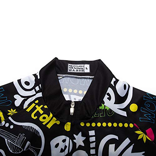 JPOJPO Maillot de manga corta para hombre, con 3 bolsillos traseros, camiseta de ciclismo con cremallera completa, Calavera 15, X-Large