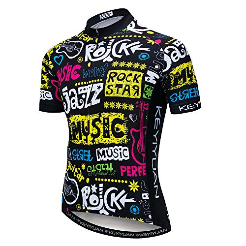 JPOJPO Maillot de manga corta para hombre, con 3 bolsillos traseros, camiseta de ciclismo con cremallera completa, Calavera 15, X-Large