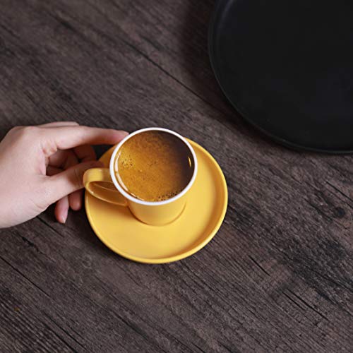 Juego de 6 Tazas de Cafe Espresso con Platos - Ceramica - Diseño Multicolor - Con Caja de Regalo - 70ml - Para Lavavajillas