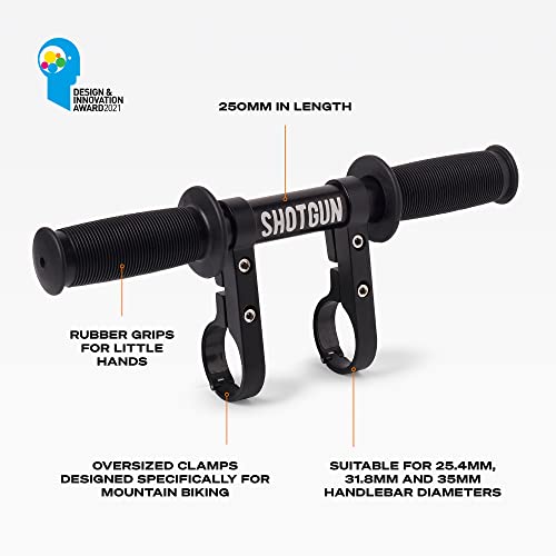 Juego de Accesorios de Sillín y Manillar para Niños Shotgun Kids MTB - Juego Completo | Sillín de Bicicleta para Montar en la Parte Delantera para Niños de 2 a 5 Años (hasta 48 Libras)