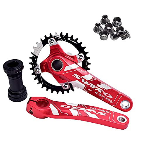 Juego De Bielas De 170 Mm 104BCD Juego De Platos Y Bielas De Bicicleta MTB 32T 34T 36T 38T Juego De Bielas De Una Sola Velocidad para 9-11 Velocidades 32T /Rojo