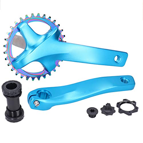 Juego de bielas para Bicicleta, bielas MTB de aleación de Aluminio 170 mm 104 BCD Juego de bielas para Bicicleta de montaña 34T de una Sola Velocidad con Soporte Inferior (Azul)