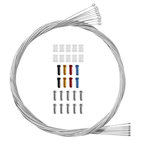 Juego de cables de cambio de bicicleta 10 Piezas tapas de extremo de manguitos de acero 10 Piezas juego de cables de cambio para bicicleta de carreras 1,2 mm 2,05 m