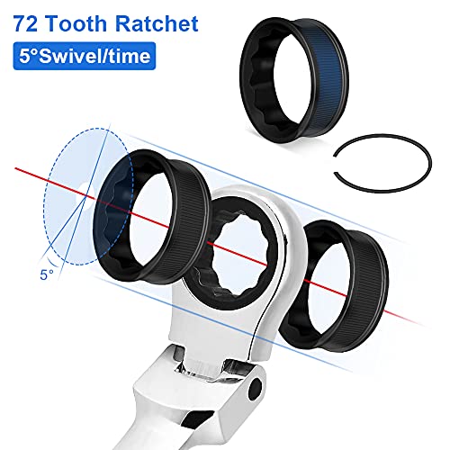 Juego de Llaves Trinquete Articuladas de 12 Pcs, Llave de Trinquete Pro Llave Inglesa Trinquete Pulido 8 9 10 11 12 13 14 15 16 17 18 19, Extremo de Trinquete de Calidad dDe 72 Ángulo de Retorno 5 °