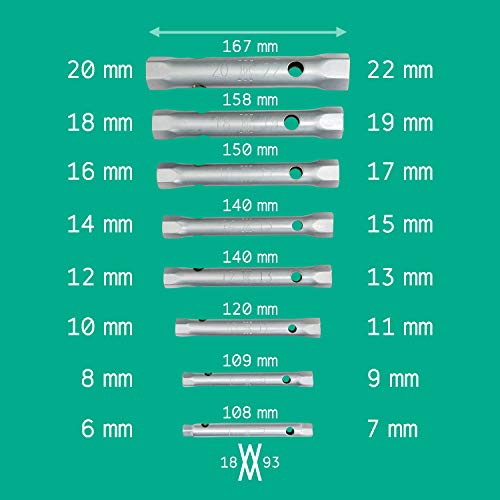 Juego de llaves tubulares 10 piezas 6-22mm de WIESEMANN 1893 I Para trabajar en el grifo, las bujías y mucho más I En una práctica bolsa enrollable I 81420