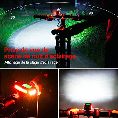 Juego de luces para bicicleta, velocímetro, cargador USB, luz trasera con timbre de bicicleta, 5 modos de iluminación, linterna para todos los viajes de montaña y carretera
