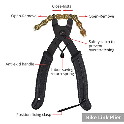 Justech 4 en 1 Alicate de Cadena de Bicicleta + Herramienta de División del Interruptor de Cadena + Cepillo Limpiador de Cadena + Kit de Herramientas de Reparación de Bici para Road Mountain Bike