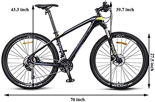 JYTFZD WENHAO 27.5 Pulgadas Bici de montaña for Adultos, Marco de Fibra de Carbono Ligero 27 Velocidad de montaña Vehículos de Carretera, Doble Disco Tallo Duro MS.M