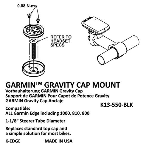 K-EDGE Garmin Gravity Cap Mount, Black Anodize, Adultos Unisex, Negro, ESTANDAR