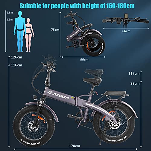 KAISDA K2 Fat Bike Bicicleta Eléctrica Plegable de 20 Pulgadas 48V 10AH Batería con Faros superbrillantes Neumático de Bicicleta eléctrica 20 * 4.0 Shimano 7 velocidades conLCD