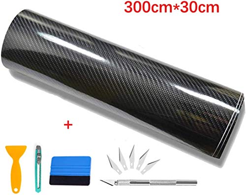 Kaliwa Vinilo Fibra de Carbono, Película Pegatina Decoración Autoadhesiva A Prueba de Agua Libre de Burbuja 300 * 30CM, Uso Exterior Interior para Coche Motocicleta Móvil Ordenador (Negro Plata)…