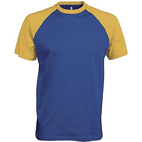 Kariban Camiseta de béisbol de manga corta para hombre., Hombre, Azul real y amarillo., xxx-large