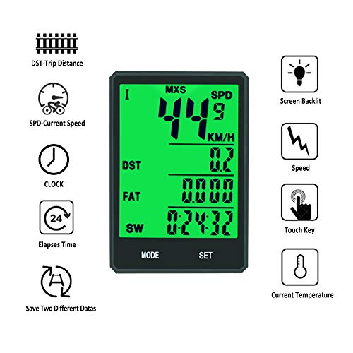 KASTEWILL Velocímetro Inalámbrico Multifunción con Pantalla LED de Retroiluminación, Impermeable, Velocímetro para Bicicleta