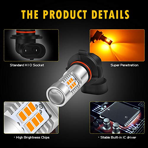 KATUR H10 LED Bombillas antiniebla Máx. 80W Alta Potencia Superbrillante 2000 lúmenes 3000K Ámbar con proyector para DRL o Luces antiniebla, 12V -24V (Paquete de 2)