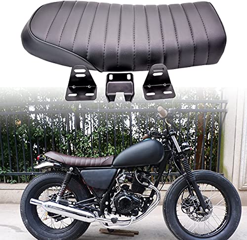 KaTur Universal Negro Motocicleta Cafe Racer Asiento Flat Vintage Asiento Cojín Sillín para H onda CB125S CB550 CL350 450 CB CL Retro Cafe Racer