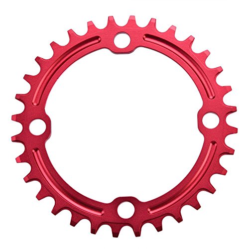 Keenso Plato de Bicicleta, Monoplato Bicicleta de Montaña 32/34/ 36/ 38T BCD 104 Aleación de Aluminio (32T-Rojo)