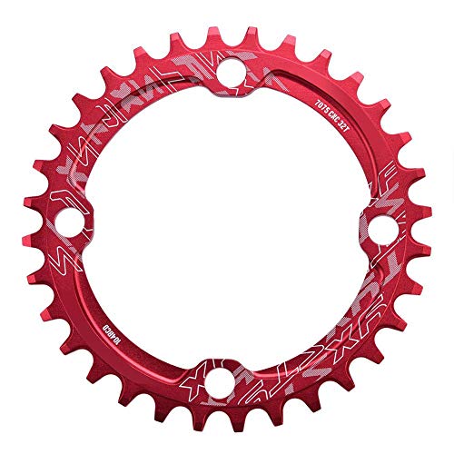 Keenso Plato de Bicicleta, Monoplato Bicicleta de Montaña 32/34/ 36/ 38T BCD 104 Aleación de Aluminio (32T-Rojo)