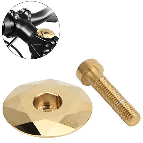 Keenso Tornillo y Tapa para Dirección de Bicicleta, Tornillo y Tapa de Potencia, Accesorios para Bicicletas(Oro)