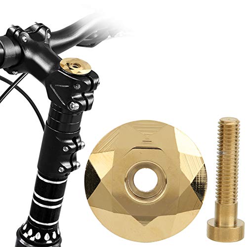 Keenso Tornillo y Tapa para Dirección de Bicicleta, Tornillo y Tapa de Potencia, Accesorios para Bicicletas(Oro)