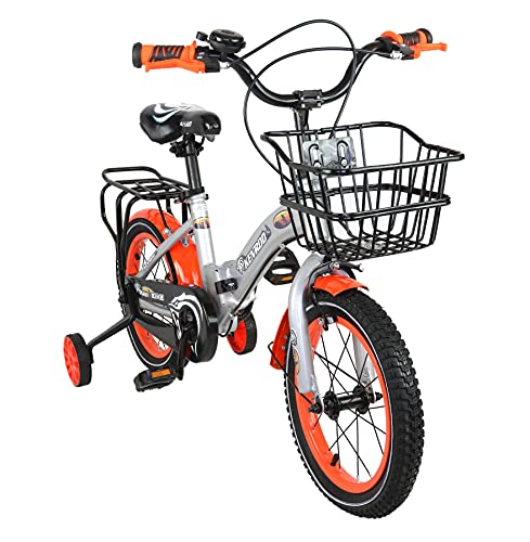 KEN ROD Bici Infantil con Ruedines Plegable | Bicicleta Niños de 3 a 9 años | Bici Plegable Infantil | Bicicleta con Ruedines | Bicicletas con Cesta y Ruedines | Color: Gris 14 Pulgadas