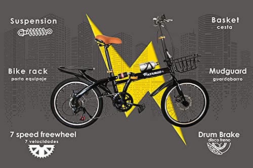 KEN ROD Bicicleta 20 Pulgadas | Bici Adulto Plegable | Bicicletas Urbanas | Bici Plegable | Bicicletas Plegables Adultos | Color: Negro