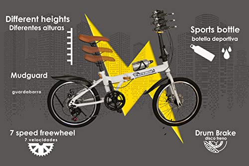 KEN ROD Bicicletas Plegables | Bicicleta Plegable Adulto | Bici 20 Pulgadas Adulto | Bici Plegable | Bici Plegable Urbana | Color: Blanco