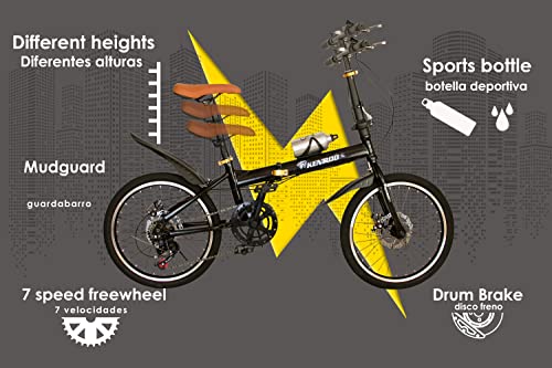 KEN ROD Bicicletas Plegables | Bicicleta Plegable Adulto | Bici 20 Pulgadas Adulto | Bici Plegable | Bici Plegable Urbana | Color: Negro