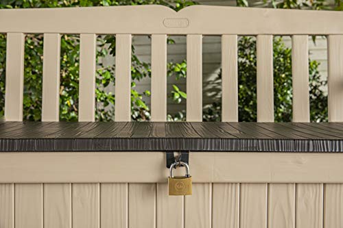 Keter Eden Garden Bench - Banco Arcón Exterior, Capacidad 265 L, Color Marrón y Beige