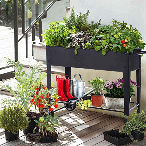 KHOMO GEAR Huerto Urbano Carrito Galvanizado Elevado para Cultivo en Casa Plantas Frutas Verduras Terraza Jardín Interior Exterior - Negro